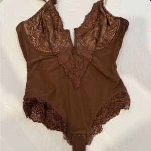 Popilush women xxl sexy Brown Lace Shapewear Bodysuit